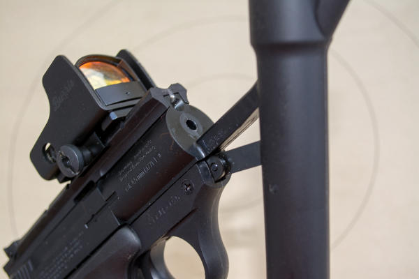 The Umarex Browning Buck Mark URX is a spring-piston design. One cock of the barrel gives you exactly one shot.