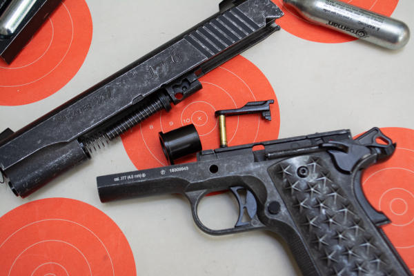 The We the People pistol field strips almost identically to the real 1911 pistol.
